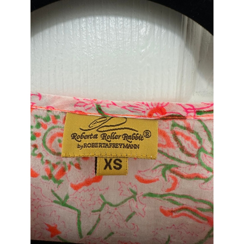 Roberta Roller Rabbit Cotton Tunic Top Floral Block Print Pink Orange XS - Picture 5 of 5